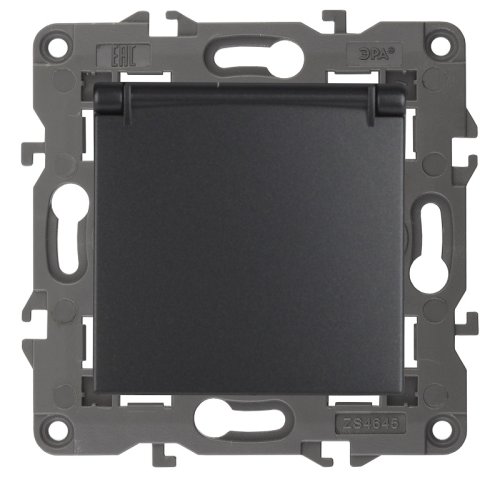 Розетка с заземлением без рамки Эра Elegance 1-м. крышка шторки антрацит картинка